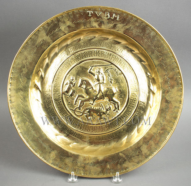 A Nuremberg Brass Alms Dish, Saint George and Dragon, Script
16th Century, entire view